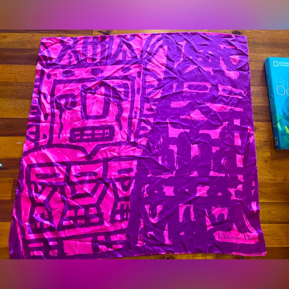 Christian Dior Abstract Pink & Purple Silk Scarf, very unique, must see!
